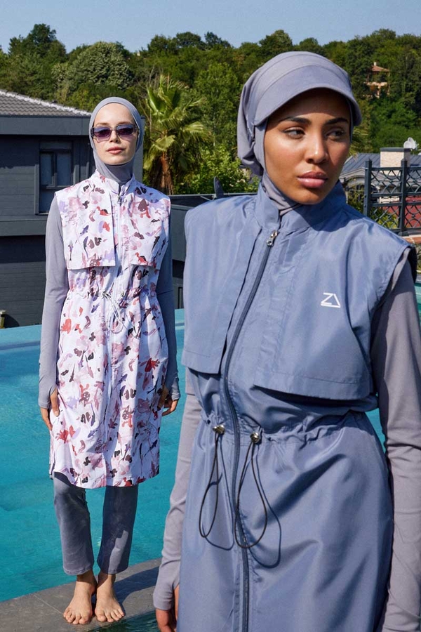 Modest Swimsuit with Vest in Grey - 9