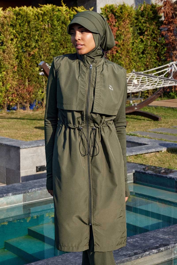 Modest Swimsuit with Vest in Khaki - 11