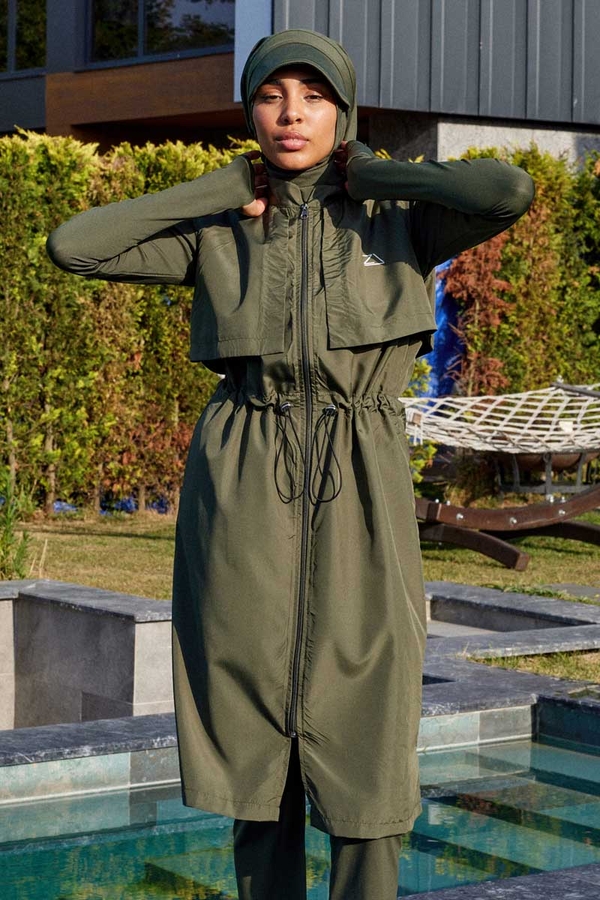 Modest Swimsuit with Vest in Khaki - 7