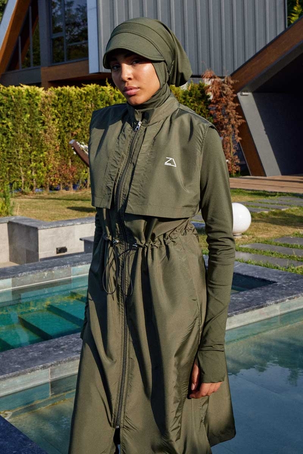 Modest Swimsuit with Vest in Khaki - 12