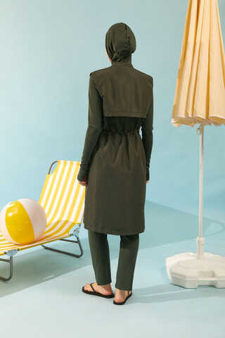 Modest Swimsuit with Vest in Khaki - 6