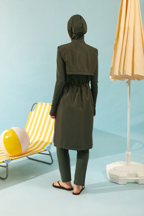 Modest Swimsuit with Vest in Khaki - 6