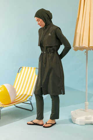 Modest Swimsuit with Vest in Khaki - 4