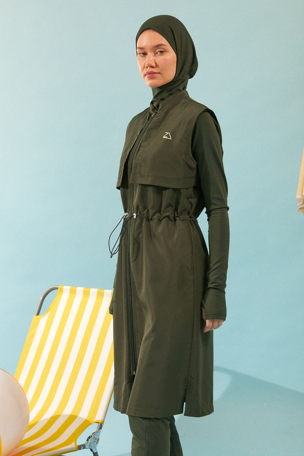 Modest Swimsuit with Vest in Khaki - 2