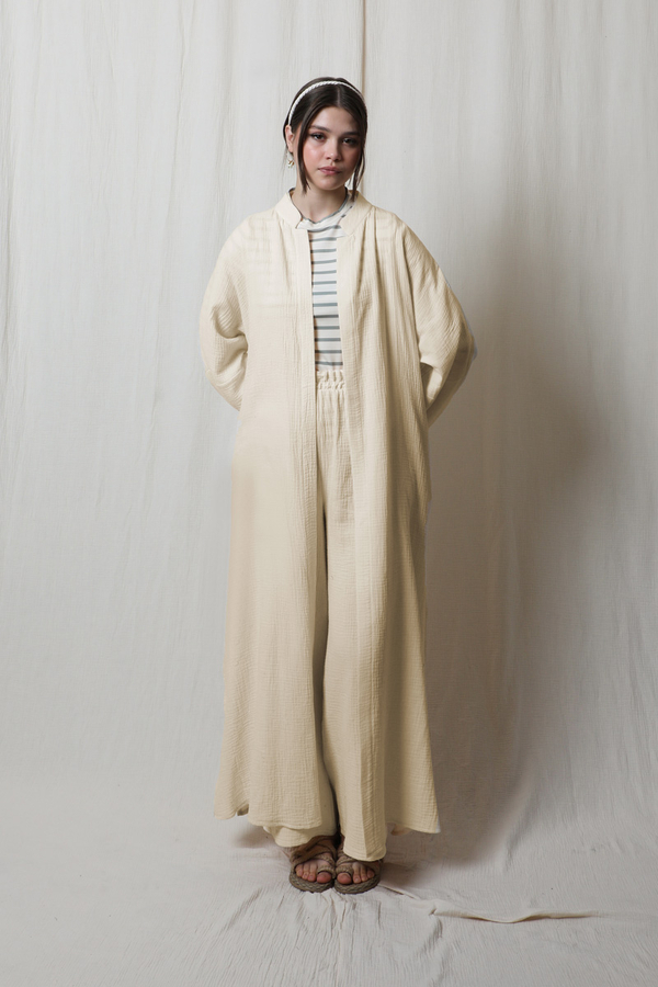 Müslin Abaya Takım Ekru - 2