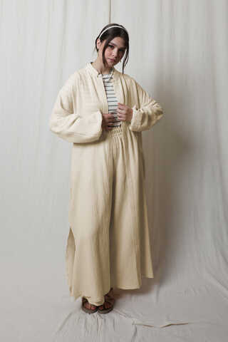 Müslin Abaya Takım Ekru - 4