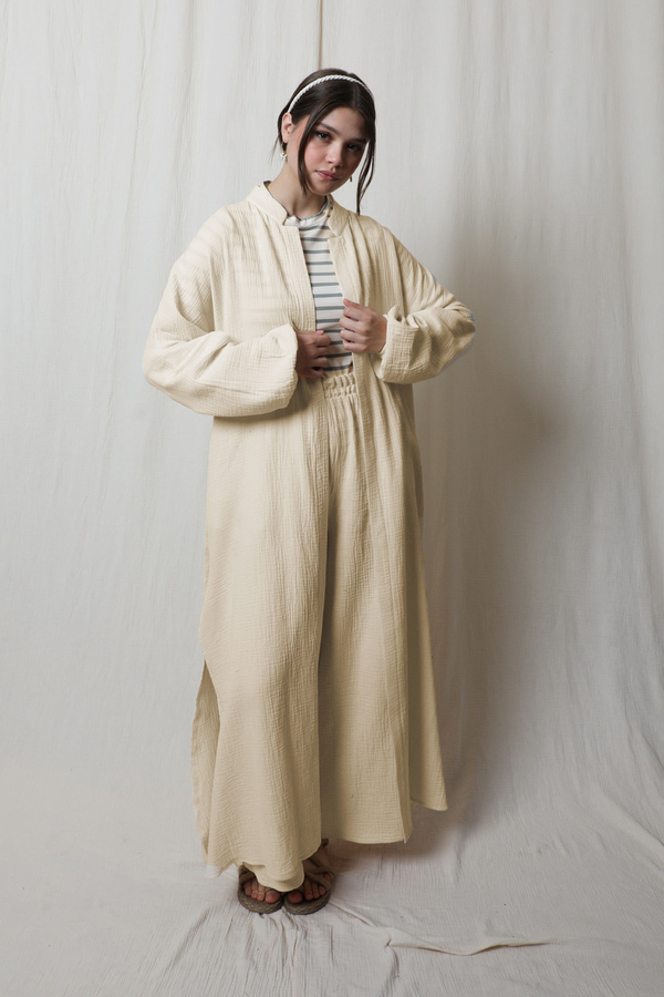 Müslin Abaya Takım Ekru - 4