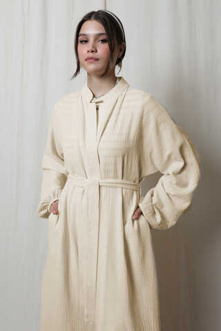 Müslin Abaya Takım Ekru - 3