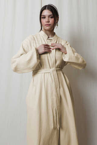 Müslin Abaya Takım Ekru - 5