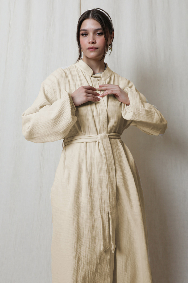 Müslin Abaya Takım Ekru - 5
