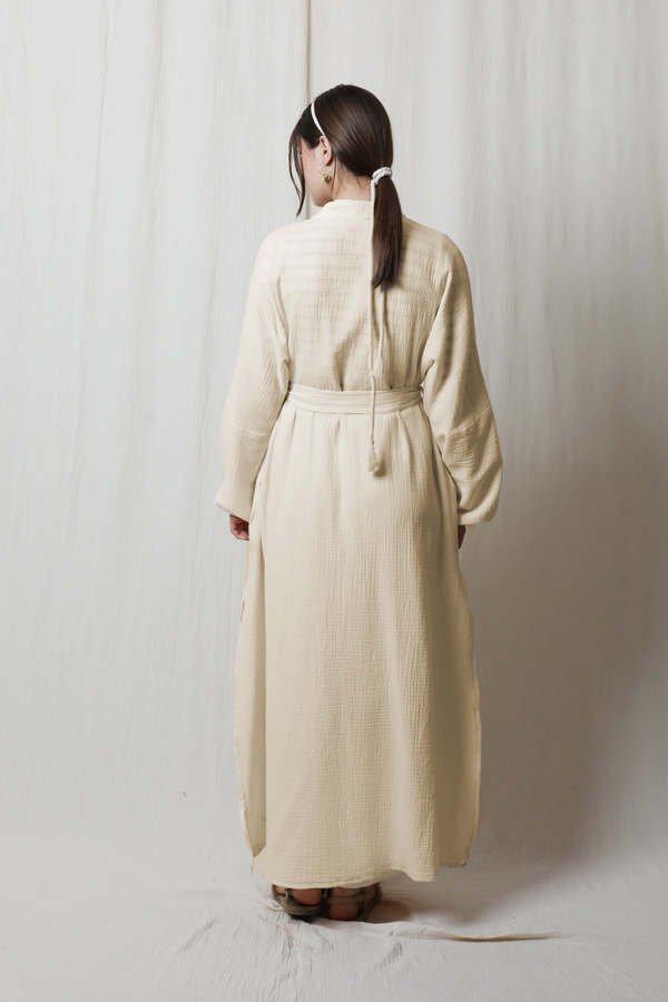 Müslin Abaya Takım Ekru - 8