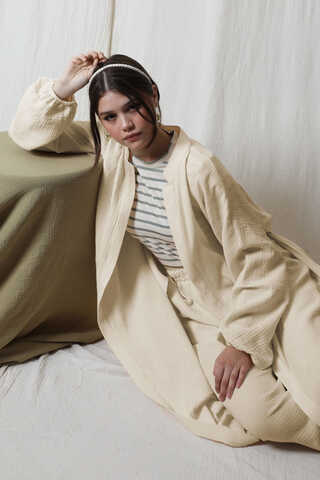 Müslin Abaya Takım Ekru - 6