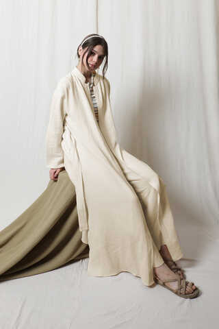 Müslin Abaya Takım Ekru - 7