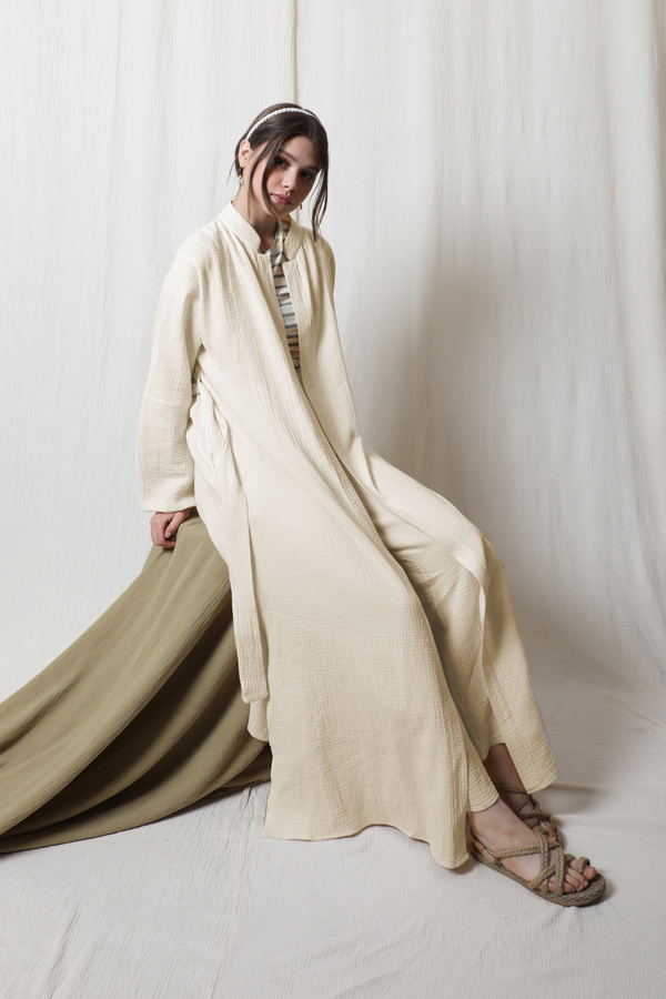 Müslin Abaya Takım Ekru - 7