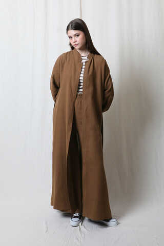 Müslin Abaya Takım Kahverengi - 4