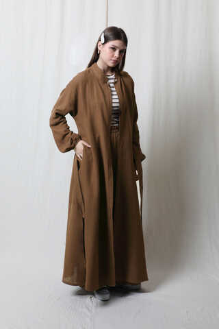 Müslin Abaya Takım Kahverengi - 1