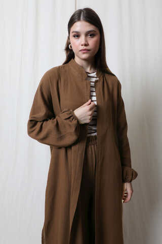 Müslin Abaya Takım Kahverengi - 5