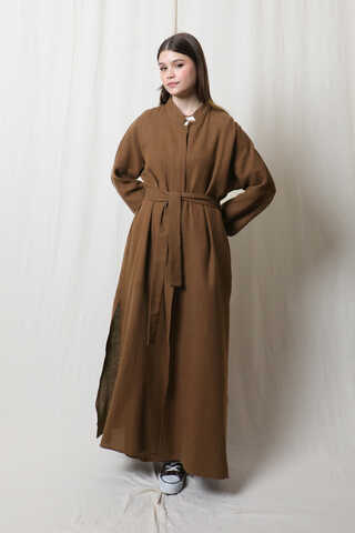 Müslin Abaya Takım Kahverengi - 6