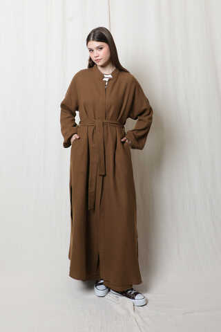 Müslin Abaya Takım Kahverengi - 2