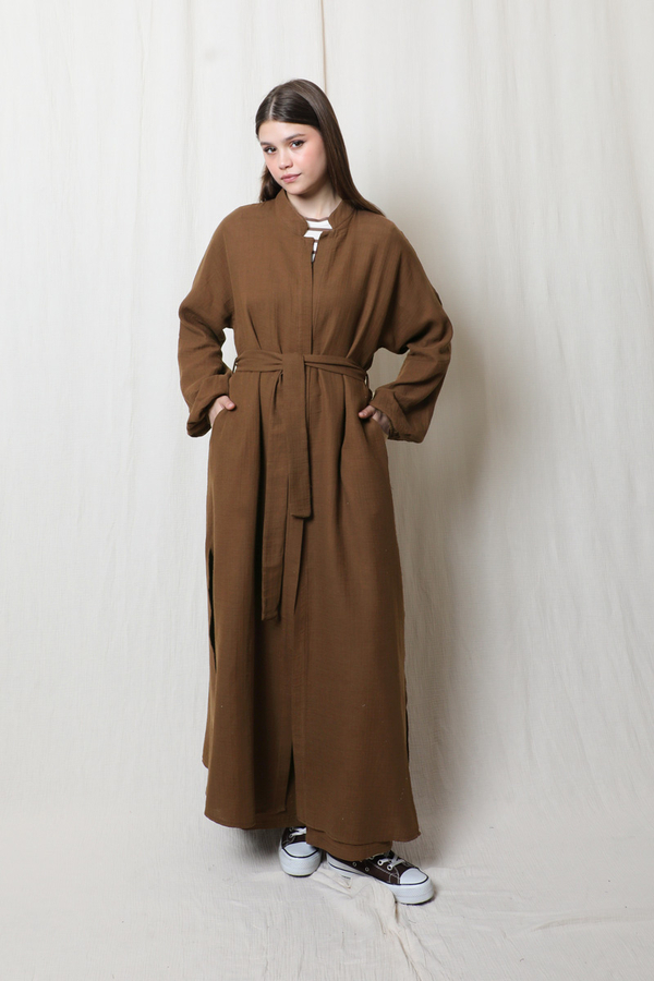 Müslin Abaya Takım Kahverengi - 2