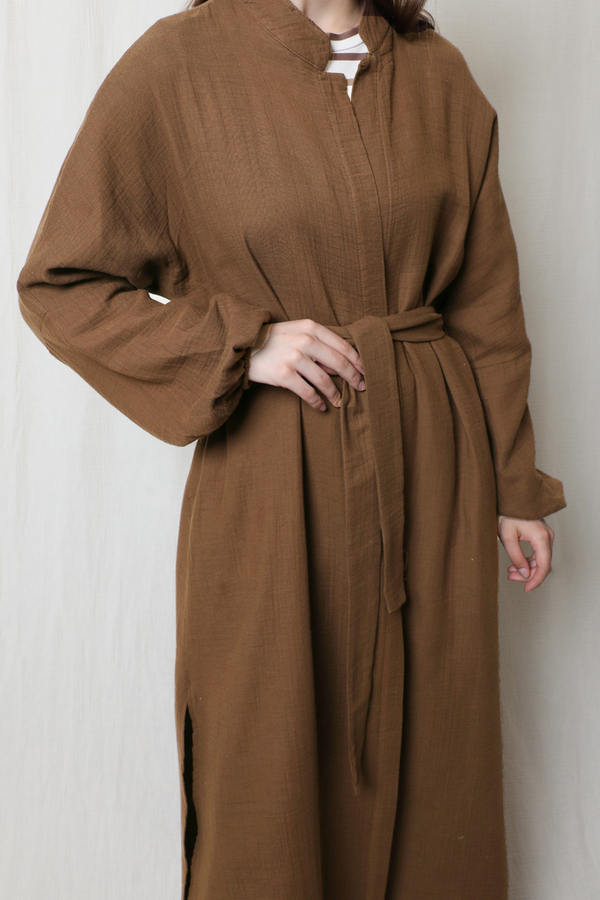 Müslin Abaya Takım Kahverengi - 3