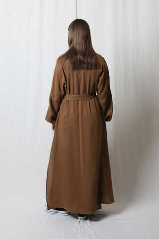 Müslin Abaya Takım Kahverengi - 7