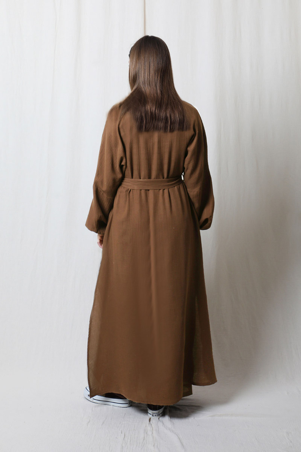 Müslin Abaya Takım Kahverengi - 7