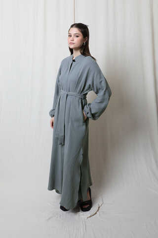 Müslin Abaya Takım Koyu Gri - 7