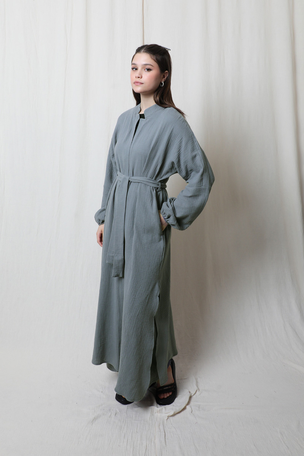 Müslin Abaya Takım Koyu Gri - 7