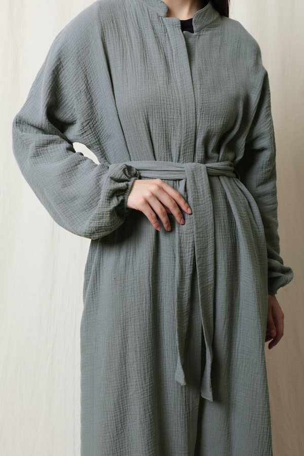 Müslin Abaya Takım Koyu Gri - 4