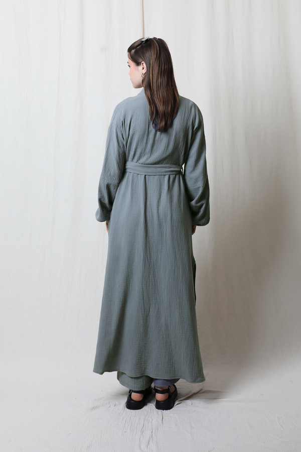 Müslin Abaya Takım Koyu Gri - 8