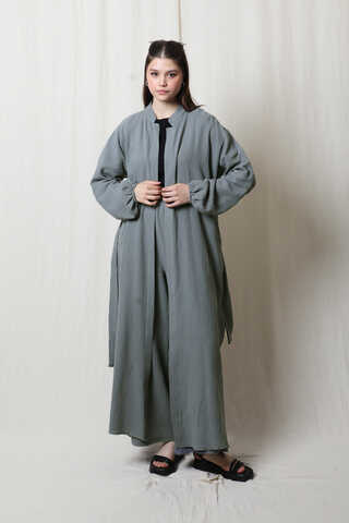 Müslin Abaya Takım Koyu Gri - 2