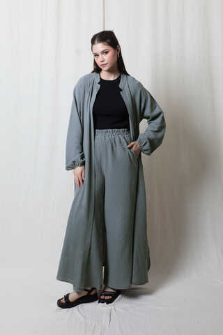 Müslin Abaya Takım Koyu Gri - 3
