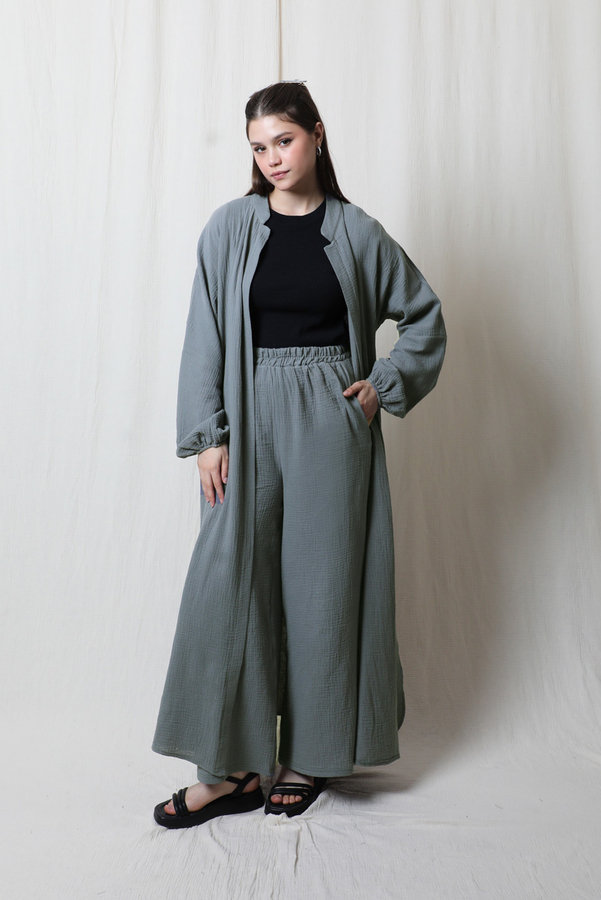 Müslin Abaya Takım Koyu Gri - 3