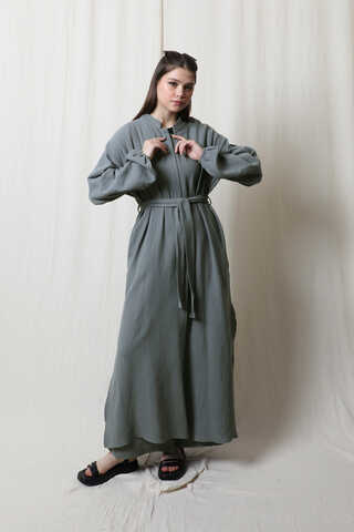 Müslin Abaya Takım Koyu Gri - 6