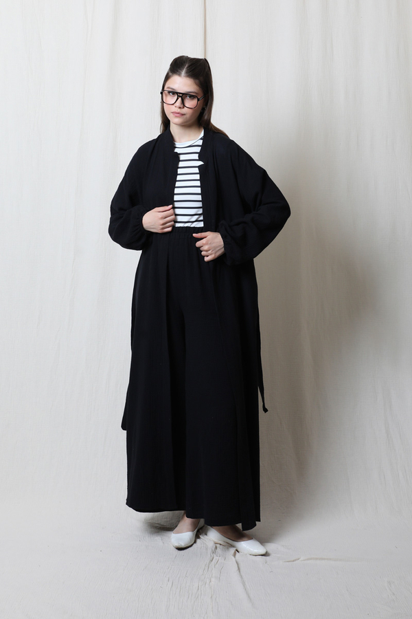 Müslin Abaya Takım Siyah - 1