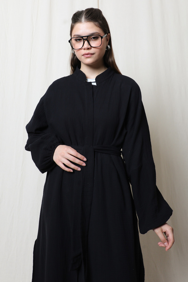 Müslin Abaya Takım Siyah - 4