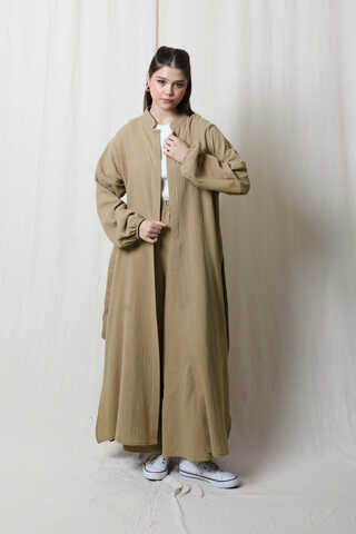 Müslin Abaya Takım Vizon - 1