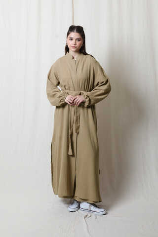 Müslin Abaya Takım Vizon - 3