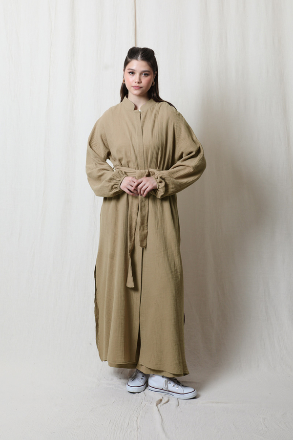 Müslin Abaya Takım Vizon - 3