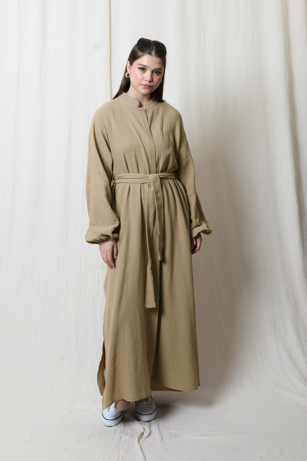 Müslin Abaya Takım Vizon - 5