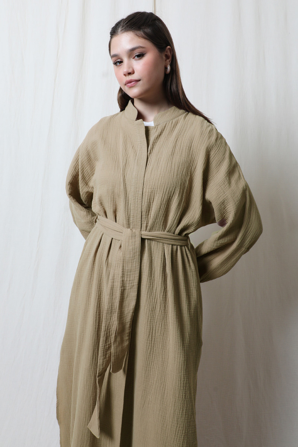 Müslin Abaya Takım Vizon - 4