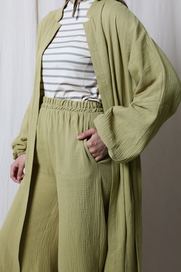 Müslin Abaya Takım Yağ Yeşili - 6