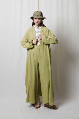 Müslin Abaya Takım Yağ Yeşili - 2