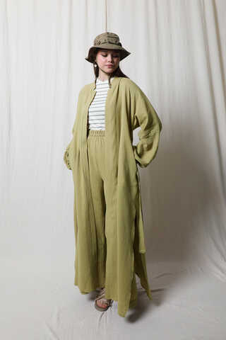 Müslin Abaya Takım Yağ Yeşili - 5