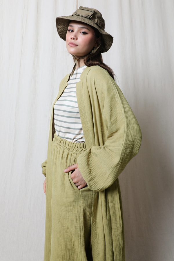 Müslin Abaya Takım Yağ Yeşili - 4