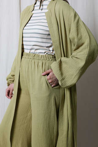 Müslin Abaya Takım Yağ Yeşili - 6