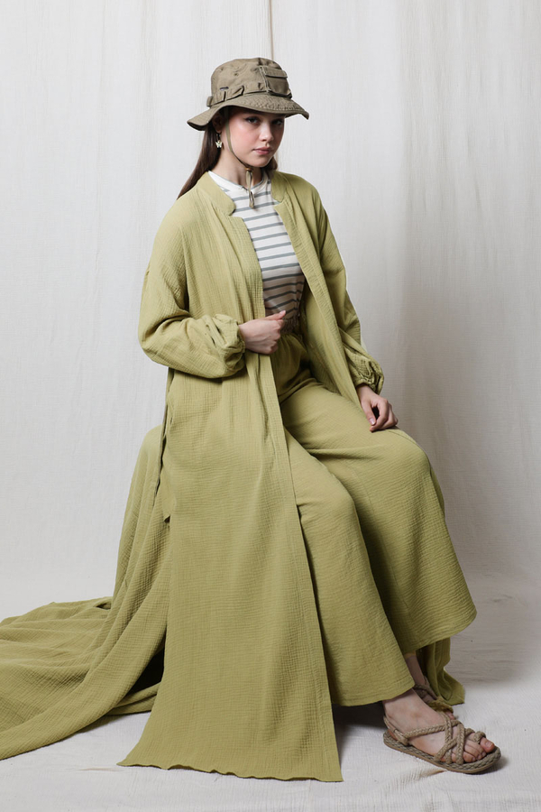 Müslin Abaya Takım Yağ Yeşili - 1