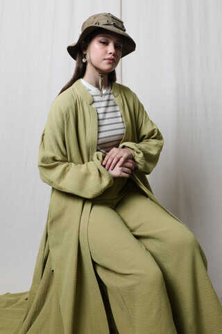 Müslin Abaya Takım Yağ Yeşili - 7