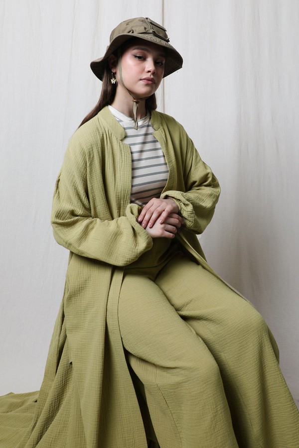 Müslin Abaya Takım Yağ Yeşili - 7